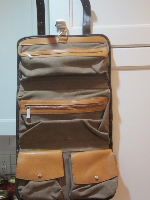 Vetelli Hanging MEN Leather TRAVEL TOILETRY Bag Shaving Kit Brown Tan-NEW!