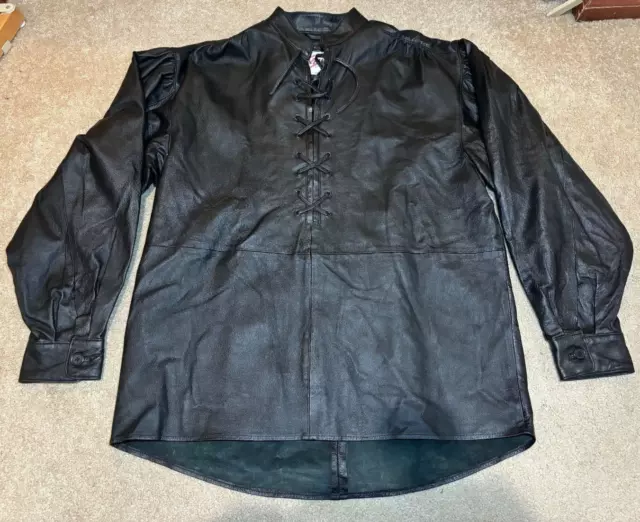 Vintage Mens Bagazio Black Leather Shirt Lace-up Front Size Large NICE!!