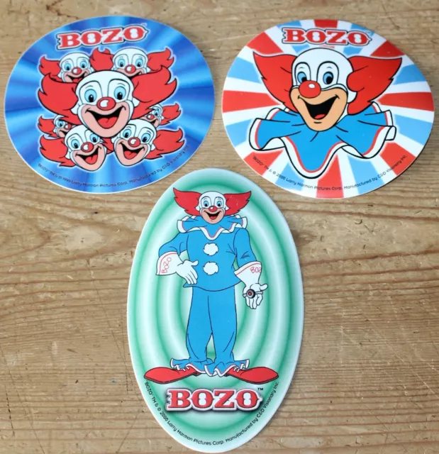 Lot of 3 BOZO The Clown WORLD FAMOUS STICKER JUST KEEP LAUGHING LARRY HARMON 2