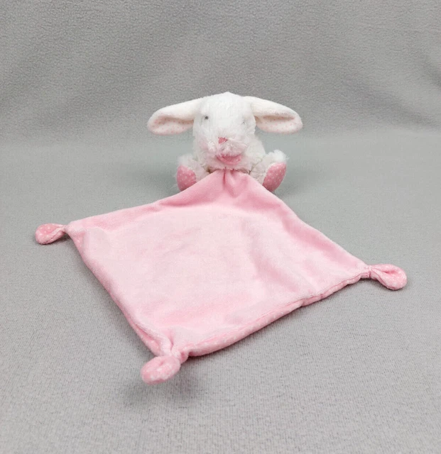 Doudou lapin fourrure blanc rose pois mouchoir rose à pois TEX baby