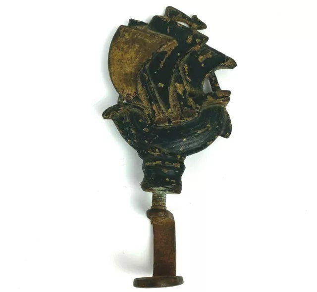 Cast Iron Ornate Art Deco Ship Lamp Finial or Top Decor Architecture Vintage 5"