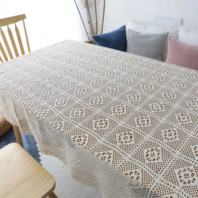 Crochet Lace Tablecloth Rectangular Knitted Table Cloth White Cotton 3Size