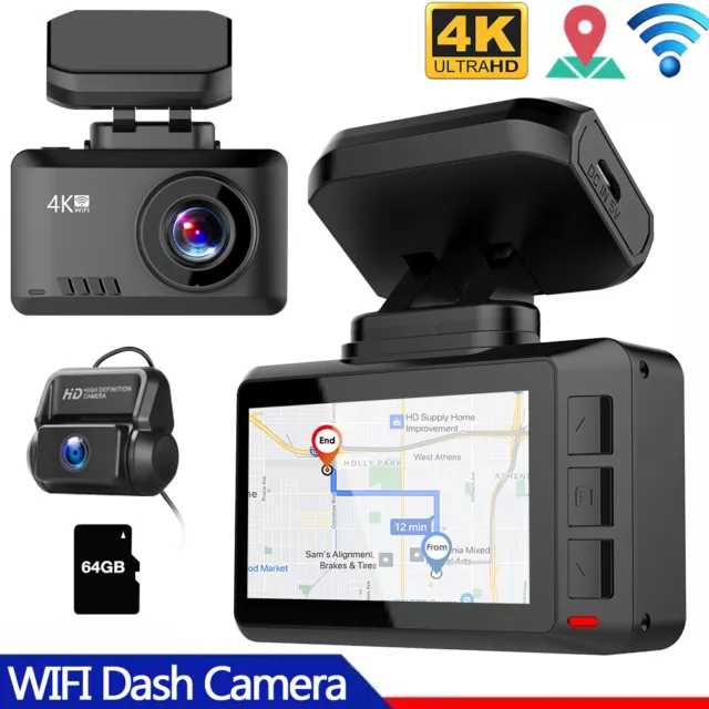 UHD 4K Car Dual Lens Dash Cam Front/Rear Cam Video Recorder Camera G-sensor