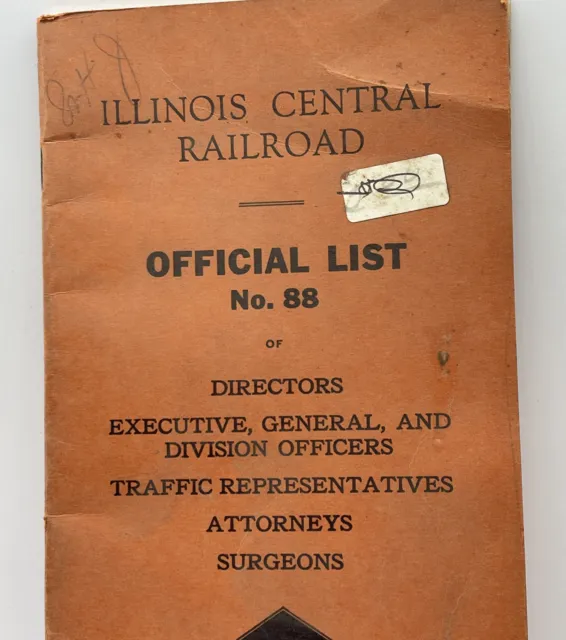 1950 Illinois Central Railroad Official List No 88 Pamphlet Directors List