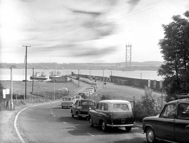 Firth of Forth in Scotland showing the Forth Road Bridge being- 1961 Old Photo