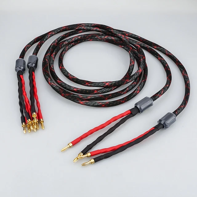 PAIR HIFI SPEAKER BiWire Banana / Spade Plugs 12AWG OCC Cable