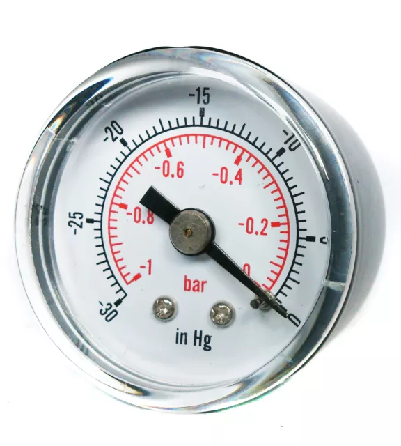 Vacuum Gauge -30*Hg & -1/0 Bar 50mm Dial 1/4 BSPT back connection.