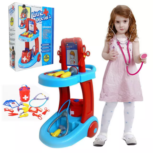 Kids Pretend Play Educational Doctor Cart Kit Medical Set Hospital Supplies