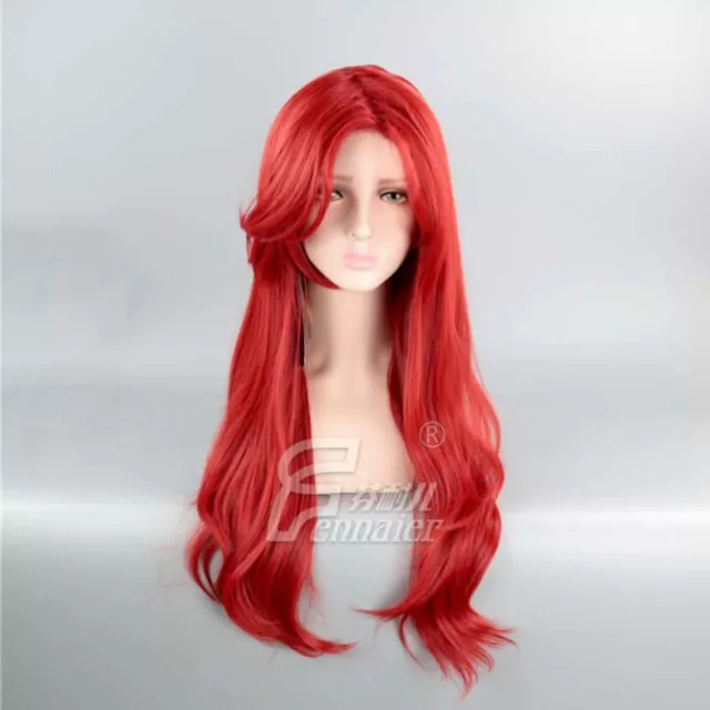 Crimson girl long curly middle parting hair cosplay wig gift healthy Elegant