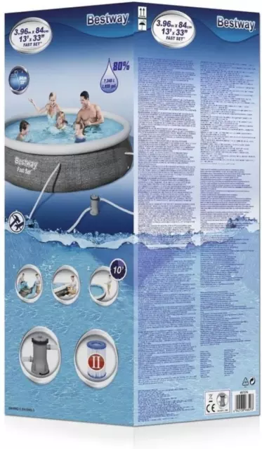 Bestway 13ft Swimming Pool Fast Set Grey Rattan Inc Pump And Filter