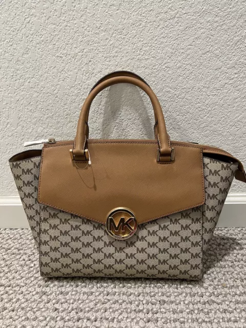 Nwt Authentic Michael Kors Hudson Natural Acorn Large Satchel Women's Handbag