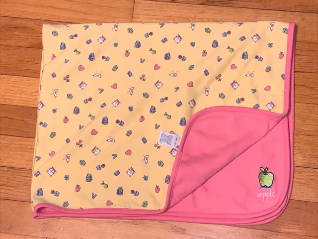 Manta para bebé reversible de algodón rosa amarillo manzana gato de colección Gymboree 2000