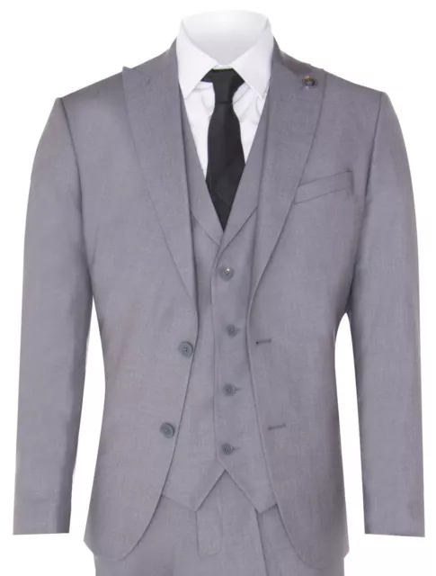 Neuf Hommes 3 Pièce Costume Gris Uni Classique Coupe Ajustée Smart Décontracté