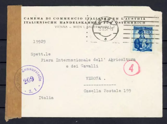 Auslandsbrief mit Zensur Österreich 2,40 Schilling Wien-Verona - b9932