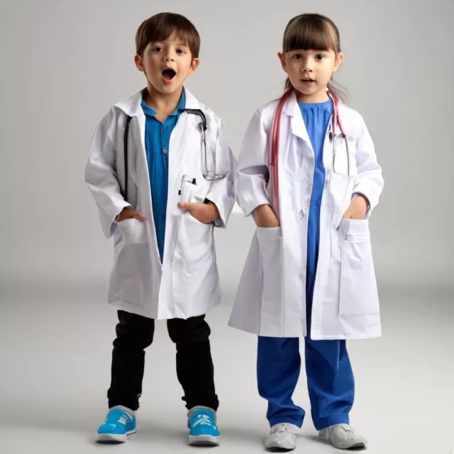 Kids White Lab Coat Doctors Scientist Children Fancy Dress Costume Girls Boys