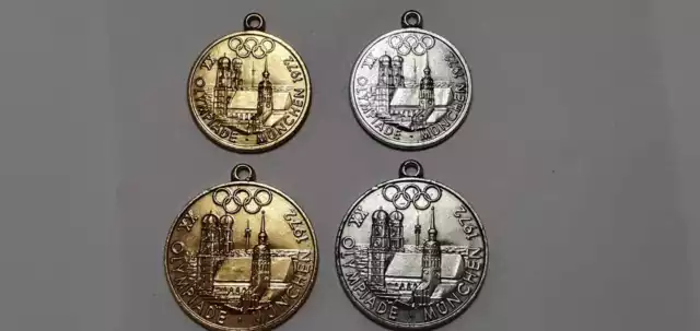 4 Anhänger Olympiade München 1972 Freistaat Bayern Wappen Silber-/Goldfarben