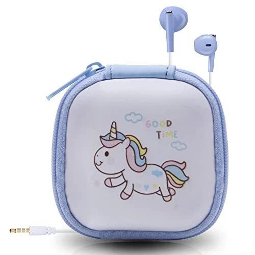 Kids Earbuds for Back to School with Cute Earphones Storage Case, Unicorn