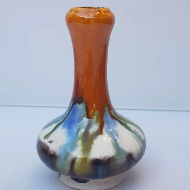 Mid Century small bud vase drip glaze pottery