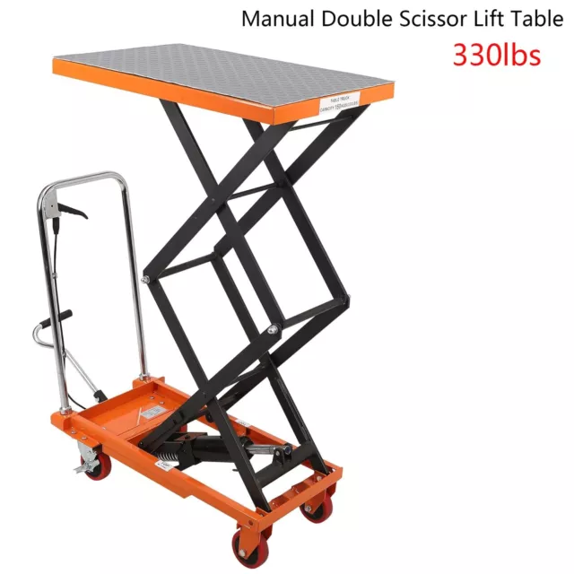 Hydraulic Lift Table Cart 330 Lbs Manual Double Scissor Lift Table 11" - 50"