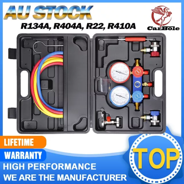 Car Air Conditioning Refrigerant Recharge Measuring Kit 3 Hose & Gauge R134A R22