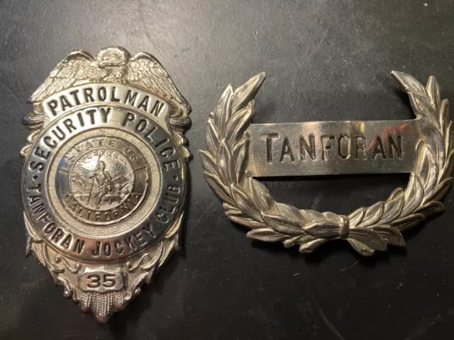 Old/Antique Obsolete Tanforan Jockey Police Badge Ca.-50'S