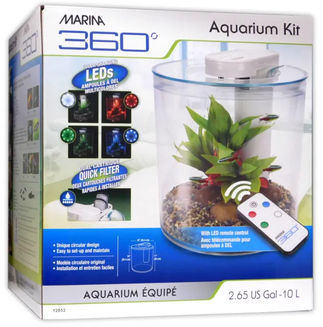 Marina 360 Tropical Aquarium LED Remote 4 Colours Fish Tank Heater Beginner 10L 3