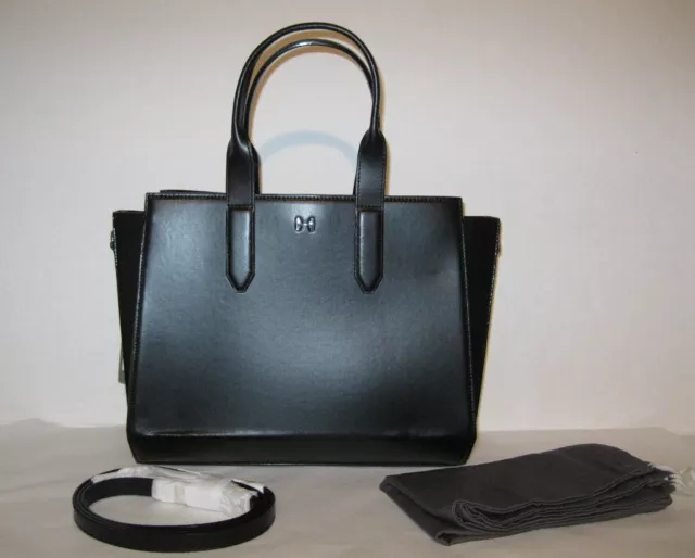 NEW $495 Halston Heritage East West Convertible Satchel Black Leather Purse #1