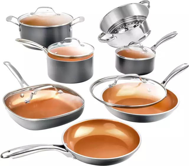 Curtis Stone 14-piece Dura-Pan Nonstick Stacking Cookware Set (Slate Blue)  MSRP $285 