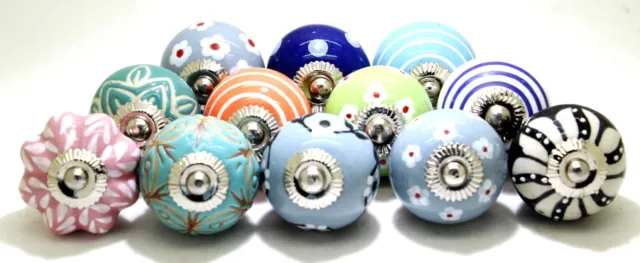 12 Pcs Multicolor Knobs,  Ceramic Door Knobs, Decorative Drawer Pull, Door Knob
