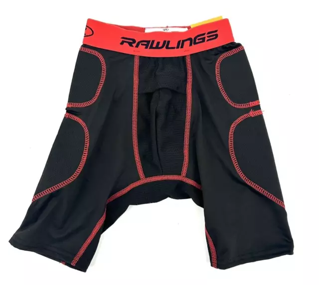 Rawlings Baseball Sliding Shorts Youth Small Padded Sides Black Red Pull On NEW