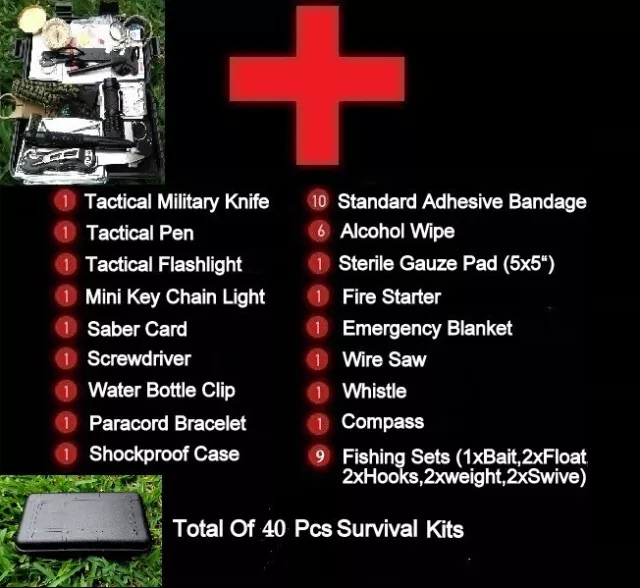 40 IN 1 Survie Kit Urgence Tactique Equipment Extérieur Camping Chasse Randonnée