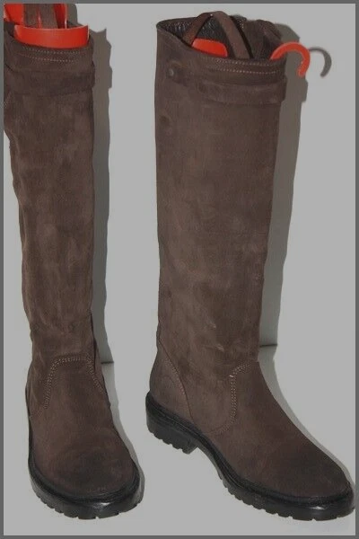 Bottes Cavalières Heyraud Daim Marron Taupe - Taille 39 - Doublées Cuir - Fabriquées En Italie - État Neuf