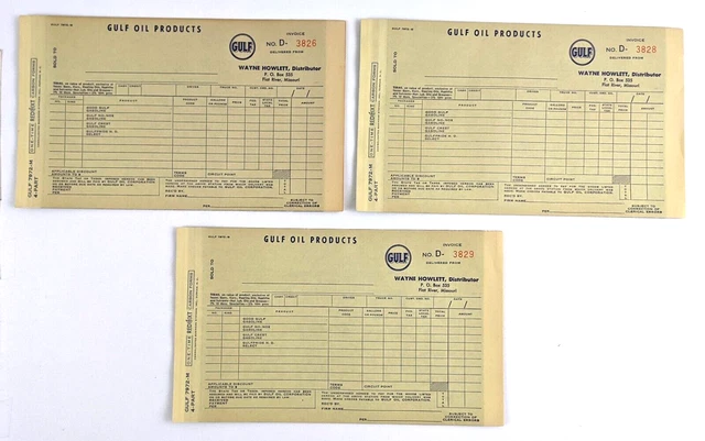 Gulf Oil Products Flat River Missouri Howlett Distributor Vintage Invoice Lot