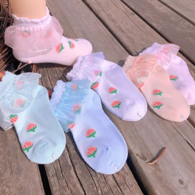 5 Paires Enfant Chaussettes Filles Fraise Imprimé Dentelle Nouveau Né Mignon