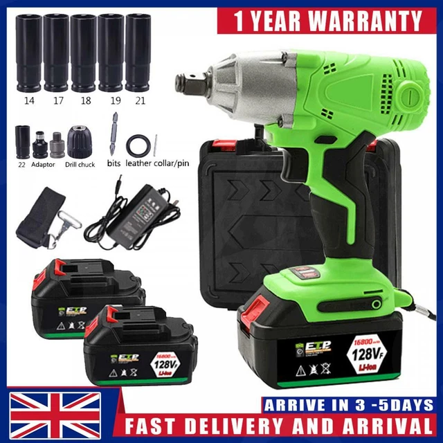 Cordless Impact Wrench Drill Gun 1/2" Driver Ratchet Socket + 2 Battery &Charger