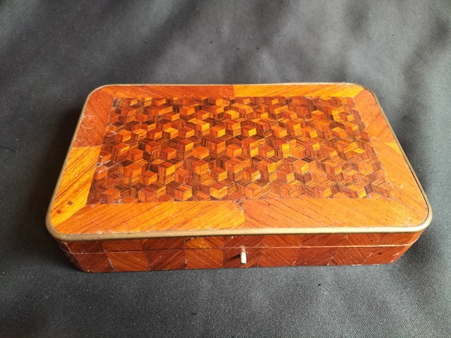 Boîte De Jeu Ancienne En Marqueterie Et Ronce De Noyer - Superbe Pièce Vintage Française