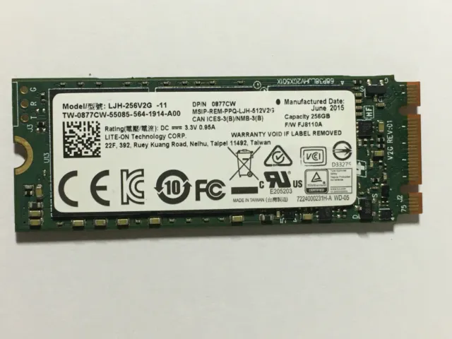 Lite-On LJH-256V2G-11  256GB M.2 2260 NGFF SATA SSD 0877CW For Dell  HP Laptop 3