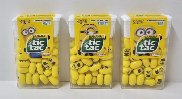 Limited Edition Minion Tic Tac Set x3 Kevin Bob Stuart *SEALED* Banana Flavour