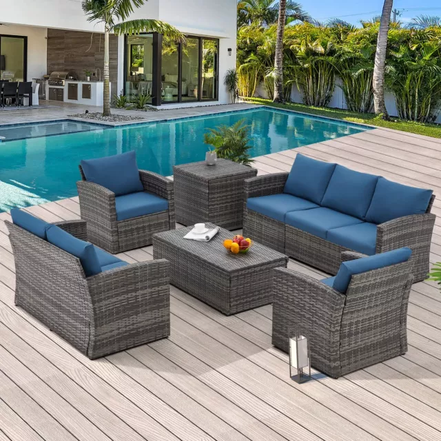 AECOJOY 7 Pieces Sectional Sofa  Patio Furniture Set w/ Storage Boxes