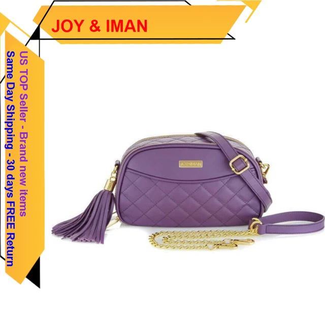 JOY & IMAN Diamond Quilted Genuine Leather Crossbody with RFID, Purple