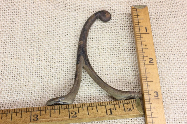 3 Old Single Coat Hooks Farm School House 1850’s Vintage Rustic Cast Iron 3" 5