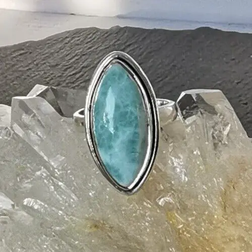 Ring mit Larimar , 925er Silber, Gr. 18,1 - Ringschiene offen - Pektolith - Blau