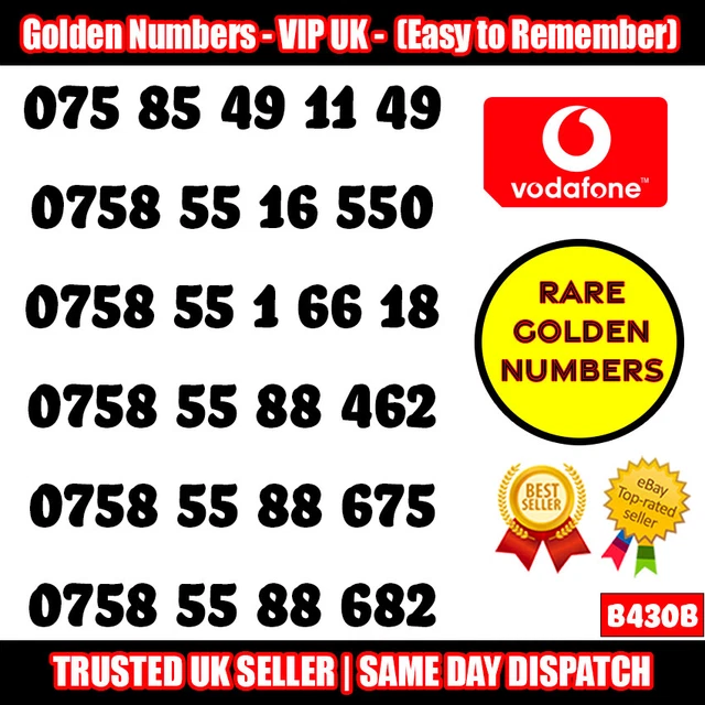 Golden Numbers VIP UK SIM - Easy to Remember & Memorize Numbers LOT - B430B