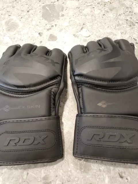 RDX MMA Gloves NOIR Maya Hide Leather Ventilated Open D-Cut Palm, Padded  Size L