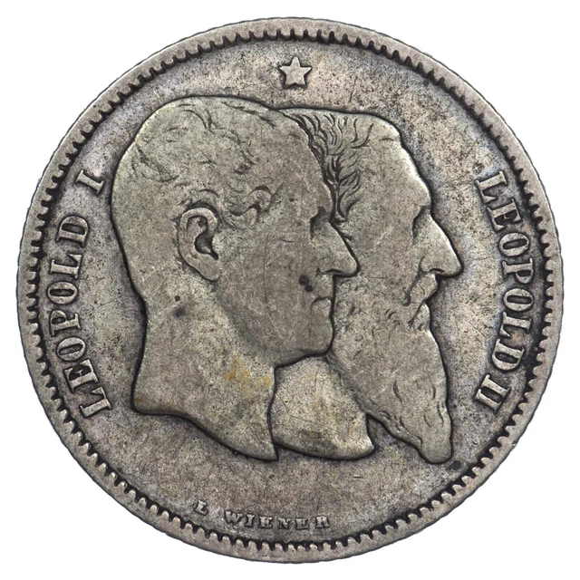 Belgique 1 franc 1880 Léopold II 50e anniversaire de l'indépendance argent KM.38