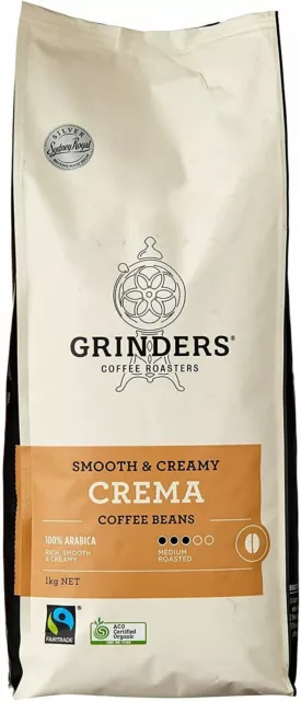 Grinders Coffee Crema Roasted Beans 1kg Manufactured in Australia 100% Arabica