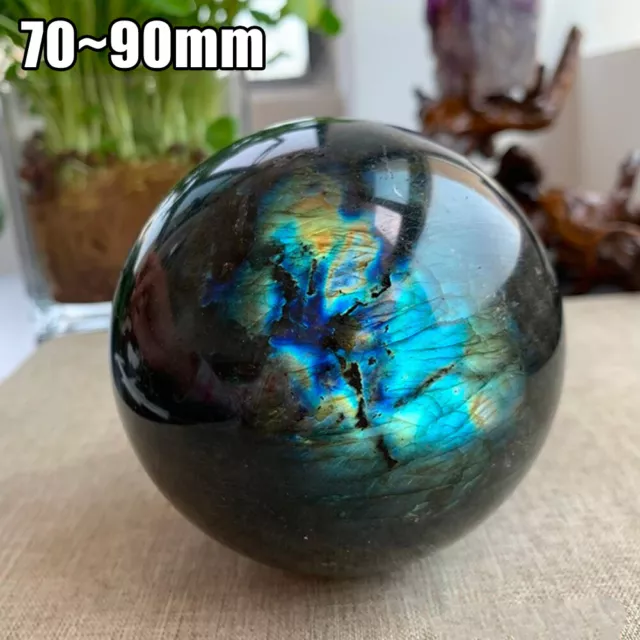 80mm Natural Rainbow Labradorite Sphere Quartz Healing Crystal Ball Gemstone