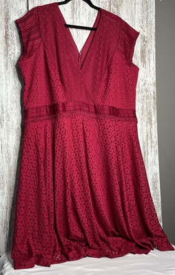 LANE BRYANT WOMEN'S RASPBERRY DETAILED FIT & FLARE LINED LACE DRESS PLUS Sz 26
