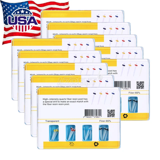 50Sets Dental Fiber Posts Resin High-intensity Screw Thread Glass 4 Drills