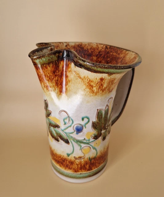 VINTAGE ITALIAN JAFFE Rose Stoneware Pottery Wine Jug Pitcher Hand ...